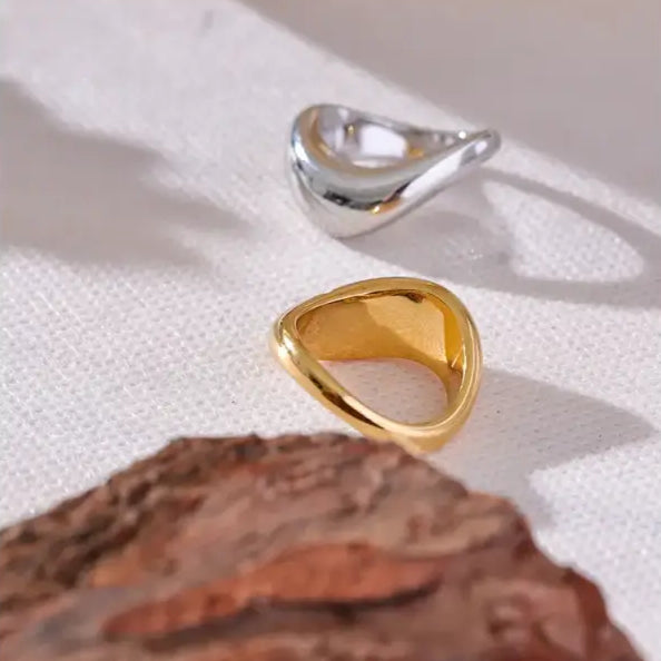 Yhpup Minimalist Smooth Stainless Steel Metal Geometric Finger Ring Waterproof 18K PVD Plated Distinctive Jewelry