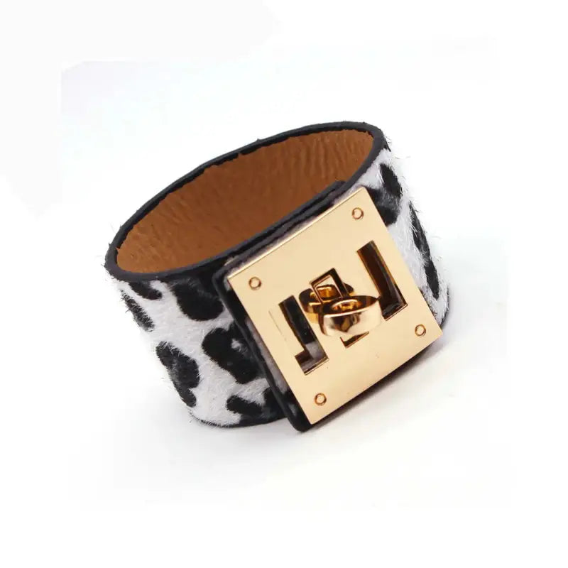 Animal Cuff Bracelet - Gold - Grey Leopard - Jewelry