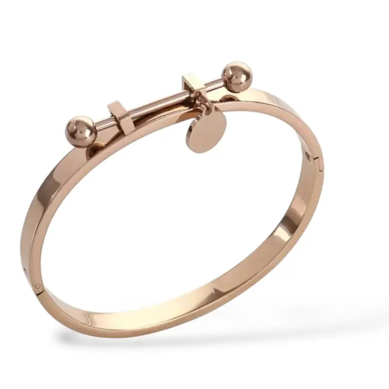 Barbell Charm Bangle Bracelet - Silver - 18k Rose Gold Plating - Jewelry