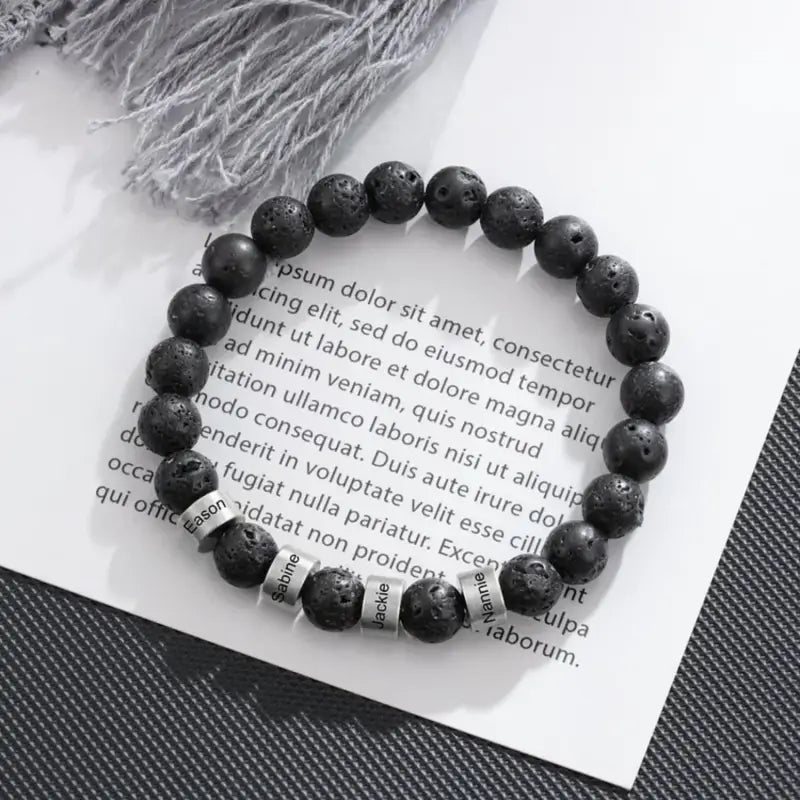 Luxury Jewelry Black Lava Beads Bracelet Stainless steel Men’s Customized Name Custom Gift for Dad