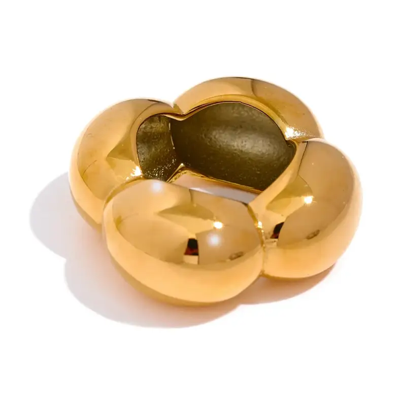 Yhpup 316l Stainless Steel Flower Hollow Big Fashion Statement Ring Waterproof Texture Jewelry Attractive Women Bijoux