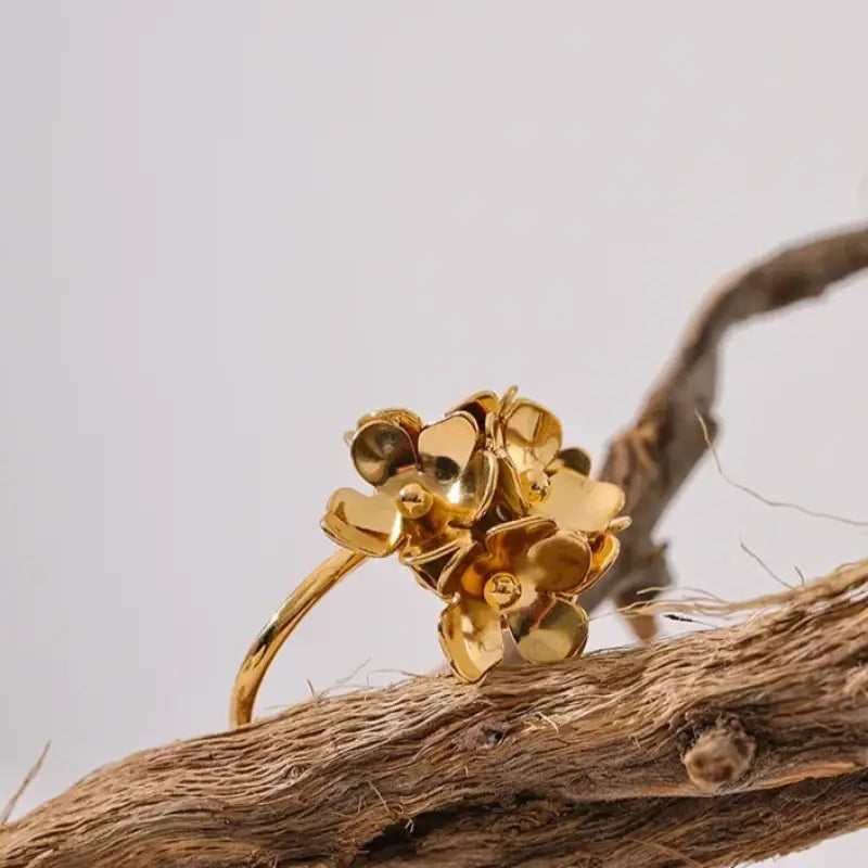 Yhpup Fashion Stainless Steel Stereoscopic Flower Metal Chic Adjustable Ring Women Charm Golden Rust Proof Daily Jewelry Bijoux