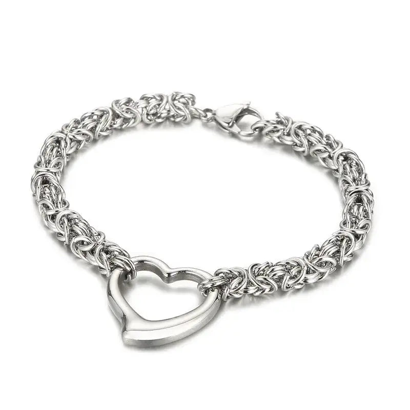 Bold Heart Closed Link Bracelet - Stainless Steel - Jewelry