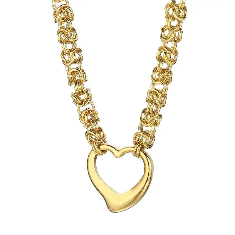 Bold Heart Closed Link Necklace - 14k Gold Plated - Jewelry