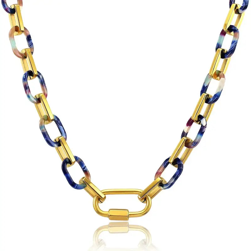 Bold Multi-Colored Resin Chain Link Gold Bracelet - Jewelry