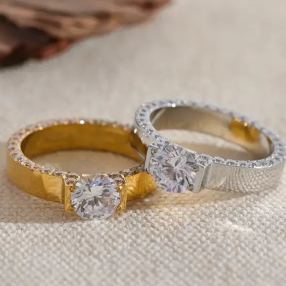 Yhpup Luxury Bling AAA Cubic Zirconia Stainless Steel Fashion Wedding Ring Women High Quality Exquisite Anniversary