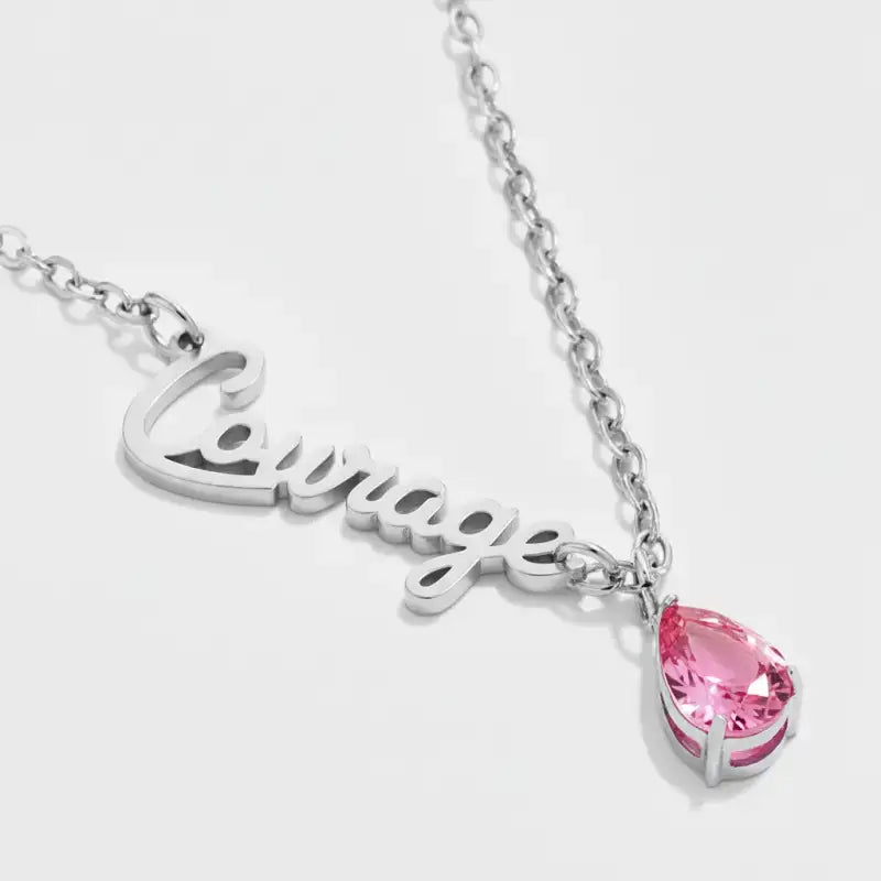 Breast Cancer Awareness ’Faith’ Teardrop Necklace - Silver / 18in - Jewelry