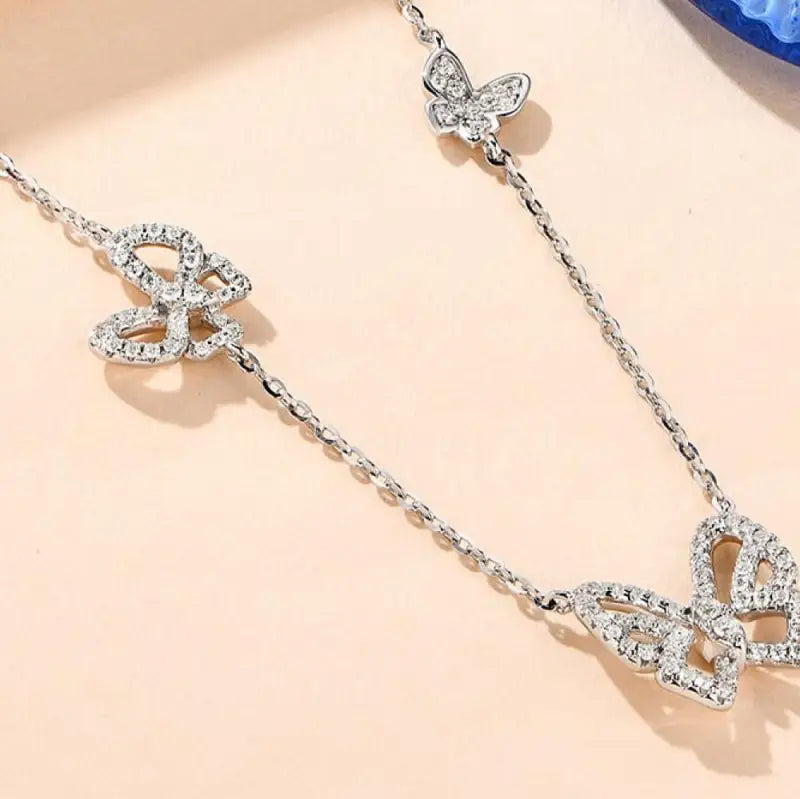 Butterfly Friends Shape Moissanite Necklace - Silver / One Size - Jewelry