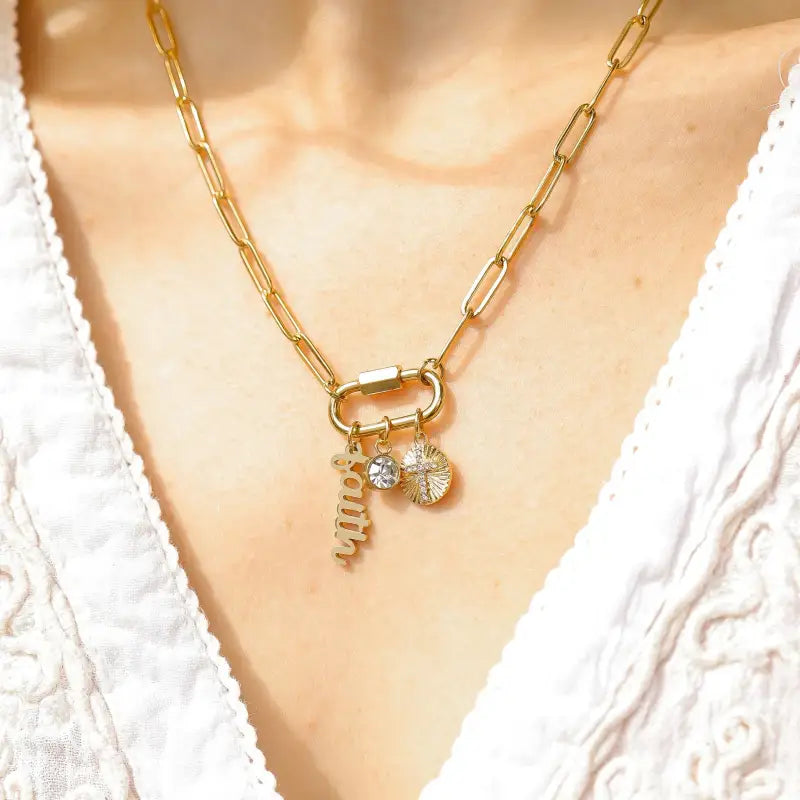 Carabiner Faith Charm Paperclip Necklace - Jewelry