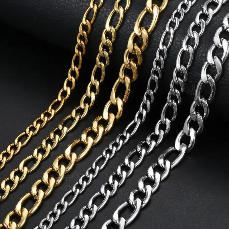 Classic Figaro Gold Chain Necklace 9mm - Jewelry