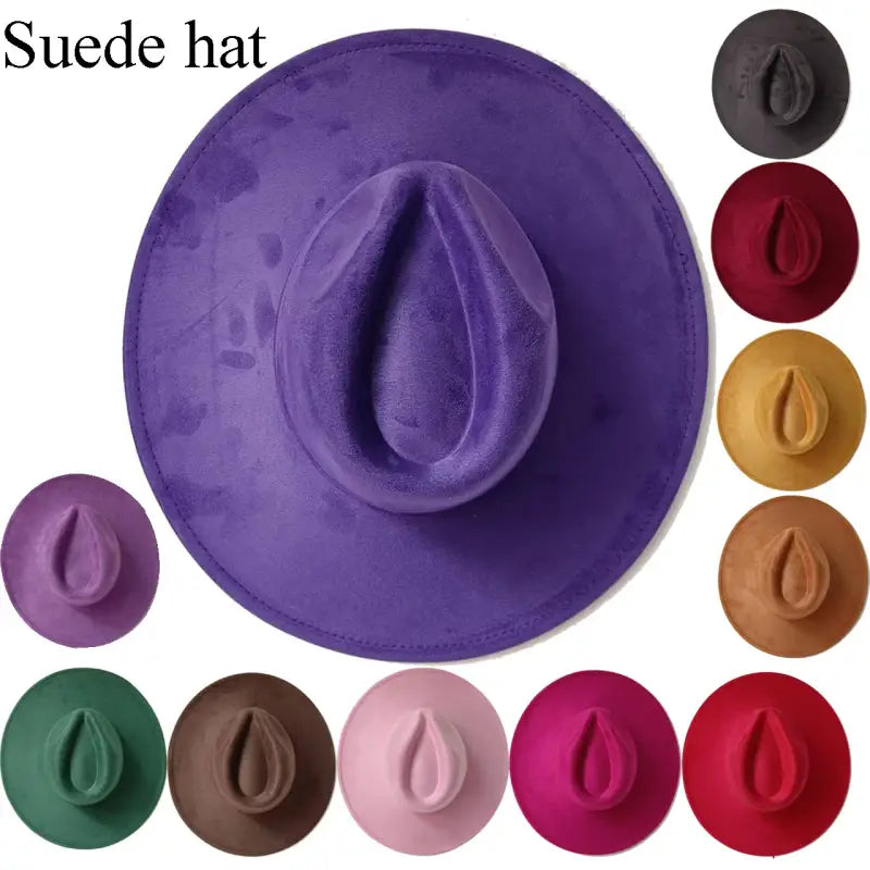 Classic Suede Fedora Wide Brim Hat with Muted Colors