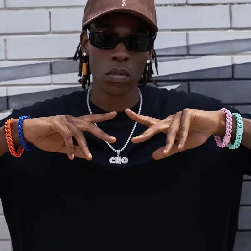 Color Stainless Steel Miami Cuban Hip Hop Men’s Bracelet Ins Style Titanium Couple Bangle Jewelry Wholesale