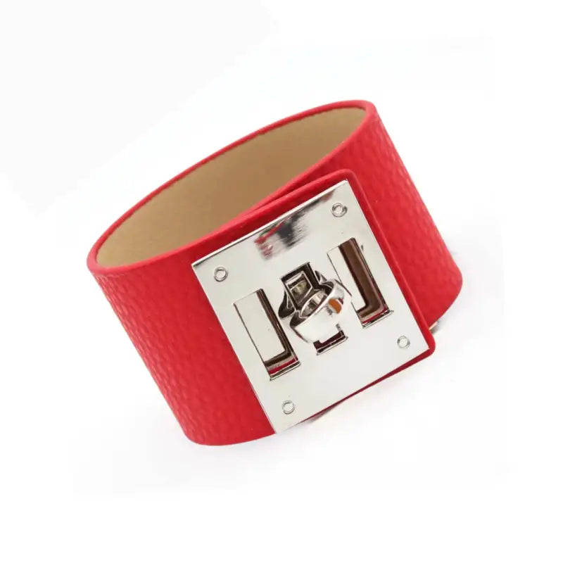 European Fashion Punk Wide Leather Bracelets & Bangles for Women Cuff Bracelet Statement Jewelry Valentines Gift - Red