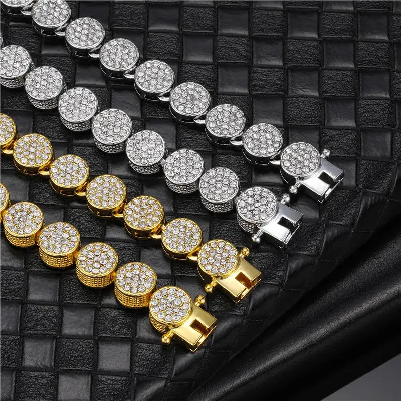 Hip Hop 10MM Round Cuban Link Chain Bling AAA + Iced Out Rhinestones Bracelet Necklace For Men Women Jewelry Gift