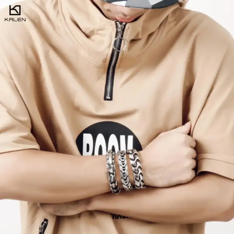 KALEN High Polished Arrow Shaped Bracelet Men 22cm Stainless Steel Bike Chain Bilezik Boho Male Jewellry Accessories