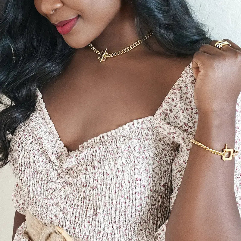 Curb Chain Toggle Necklace - 18K Gold Plated - Jewelry