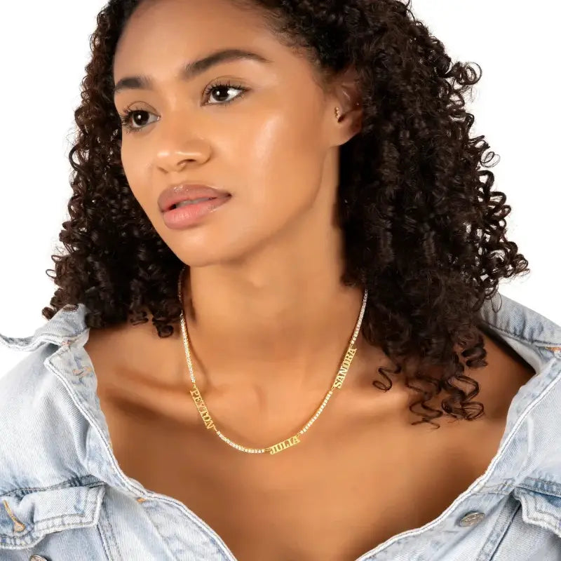 2mm Tennis Chain Three Name Necklace Personalized Zirconia Stainless Steel Jewelry Best Motherās Day Gift For Mom