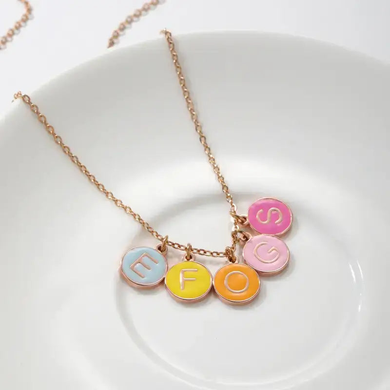 Custom Enamel Disc Name Bracelet - Rose Gold / 6in / 1-3 Charms - Jewelry