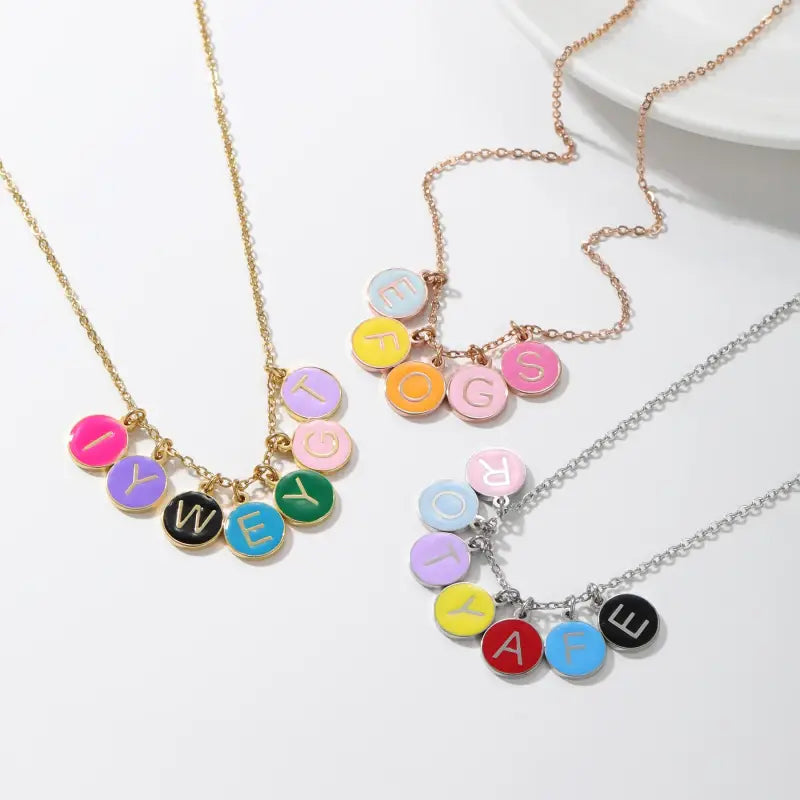 MYDIY Personalized Enamel Bracelet Customized Name Disc Initial Letter Charm Stainless Steel Women Jewelry For Her Gift