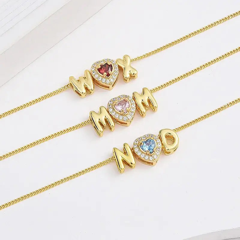 Custom MOM Birthstone Heart Necklace - Jewelry