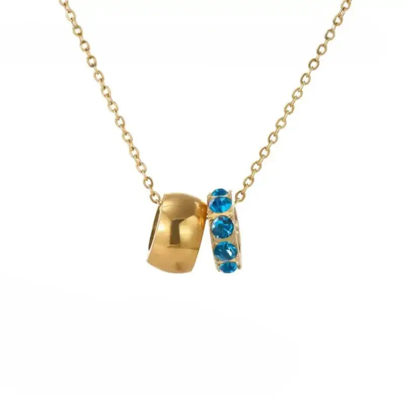 eManco Stainless Steel Ring Pendant Necklace Rhombus Rhinestones Non Tarnish Gold Color Jewelry for Women