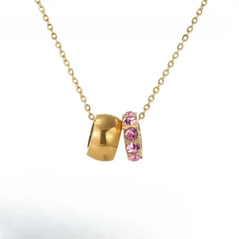 eManco Stainless Steel Ring Pendant Necklace Rhombus Rhinestones Non Tarnish Gold Color Jewelry for Women