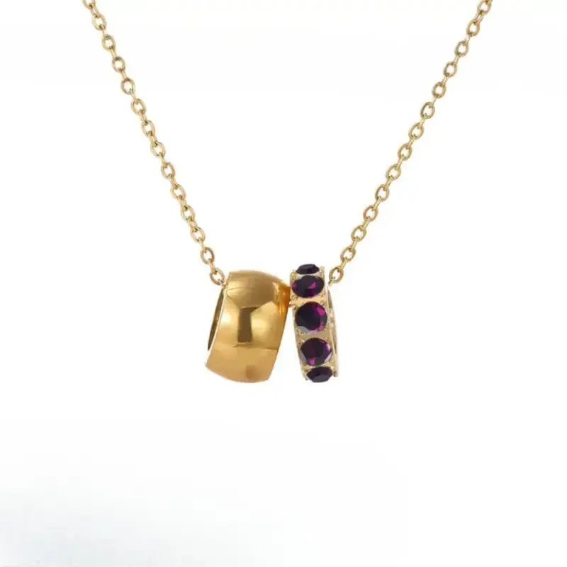 eManco Stainless Steel Ring Pendant Necklace Rhombus Rhinestones Non Tarnish Gold Color Jewelry for Women
