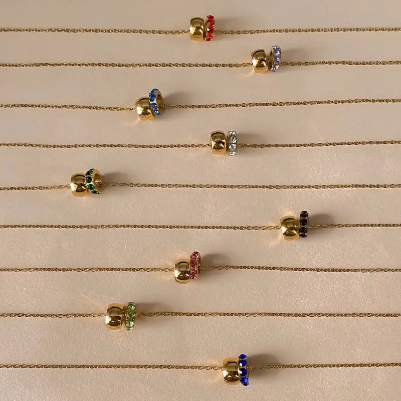 eManco Stainless Steel Ring Pendant Necklace Rhombus Rhinestones Non Tarnish Gold Color Jewelry for Women