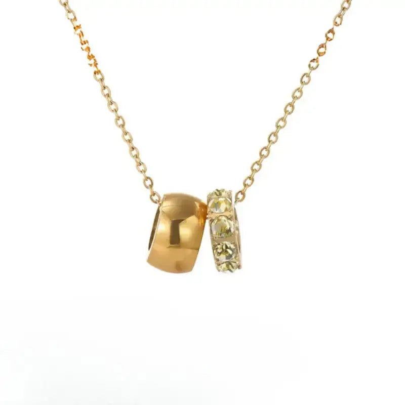 eManco Stainless Steel Ring Pendant Necklace Rhombus Rhinestones Non Tarnish Gold Color Jewelry for Women