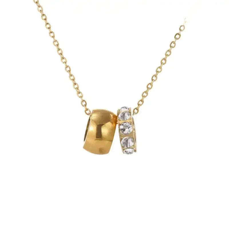 eManco Stainless Steel Ring Pendant Necklace Rhombus Rhinestones Non Tarnish Gold Color Jewelry for Women
