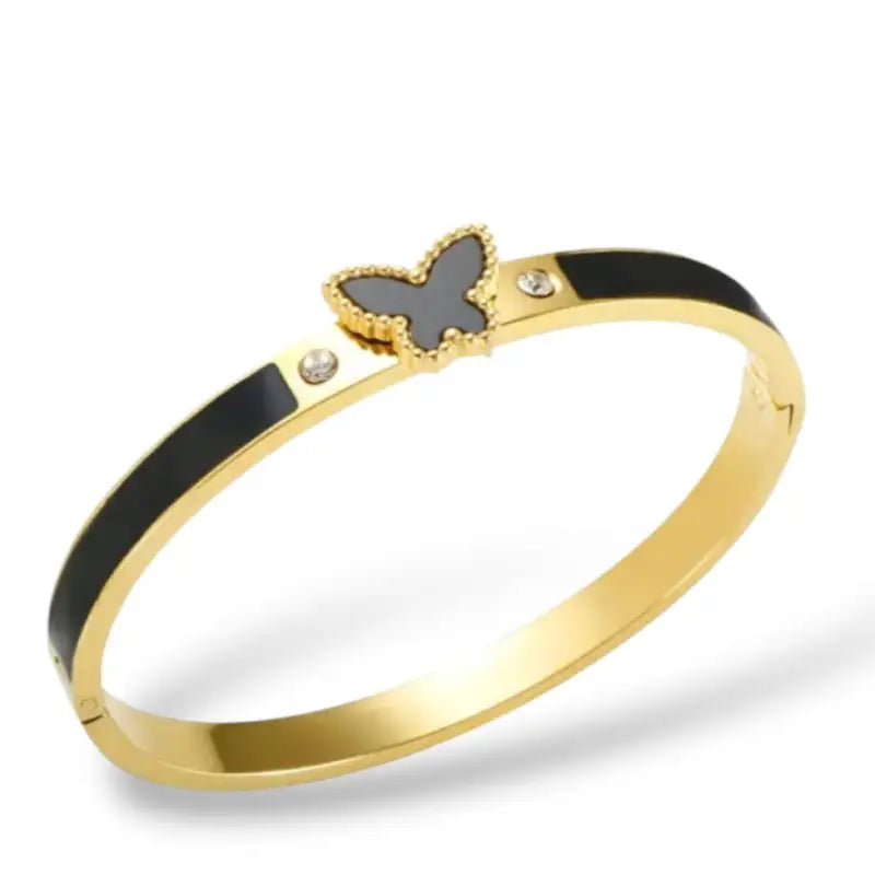 Eternal Butterfly Enamel Bangle - Black - Jewelry