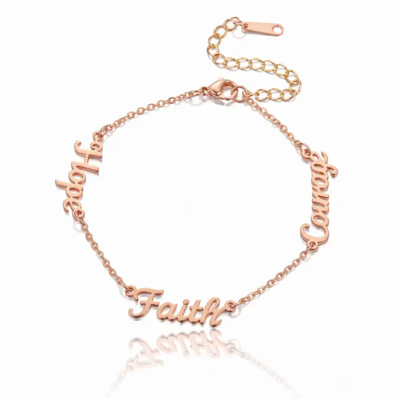 Faith • Hope • Courage Bracelet - Rose Gold / 6.5in + 2in ext - Jewelry