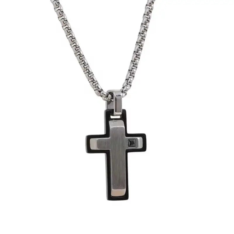 Faith on Lock Cross Pendant Necklace - YH5002A Black - Jewelry