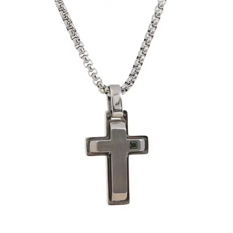 Faith on Lock Cross Pendant Necklace - YH5002A Steel - Jewelry