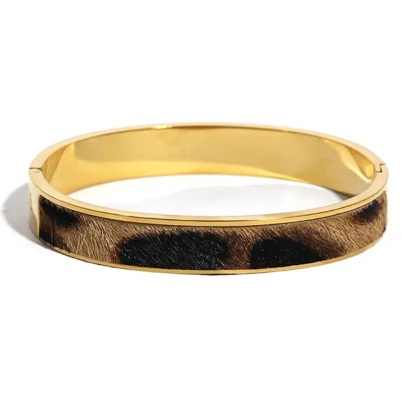 Flashbuy Gold Color Random Pattern Leopard Bangle Bracelet For Women Statement 18K Stainless Steel Wrist Fashion