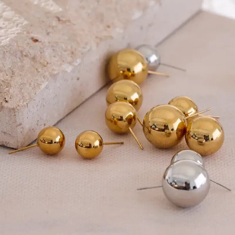 Yhpup Minimalist Metal Hollow Sleek round Circle Ball Stud Earrings 18K Gold PVD Plated Daily Chic Stainless Steel Jewelry 2024