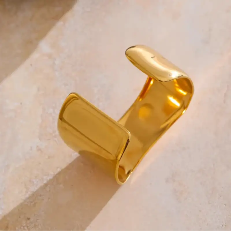 Golden Strength Wide Cuff Bangle - 18k Gold Plated - Jewelry