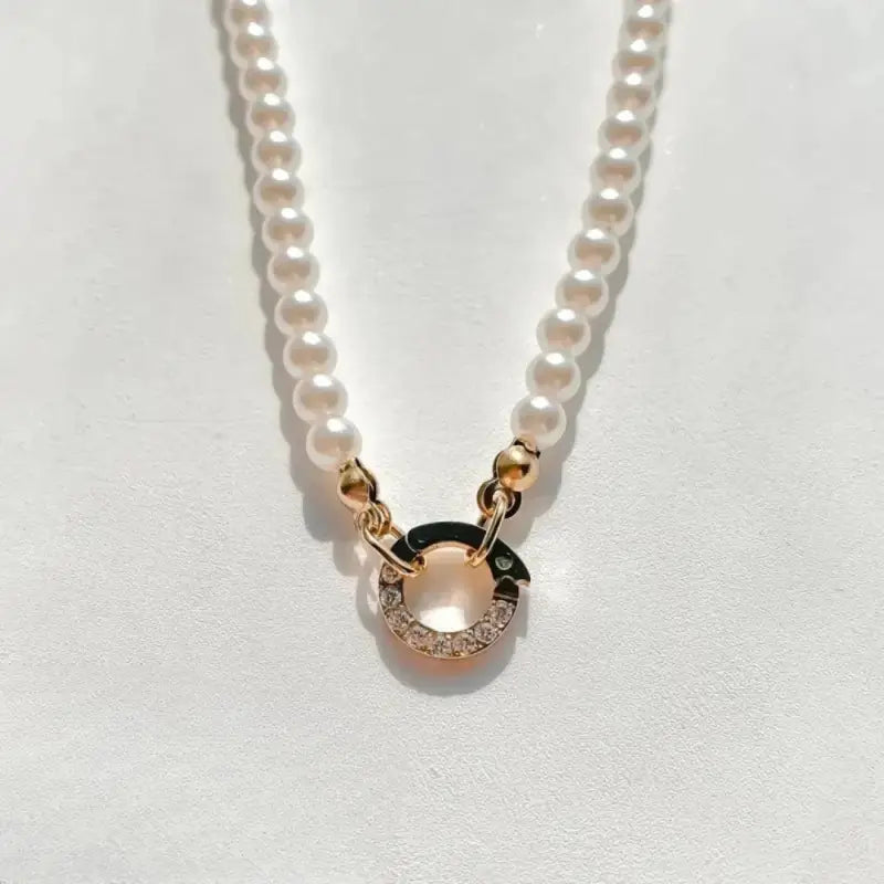 Haven Links Pearl Necklace Circle CZ / 18K Gold Plated Jewelry