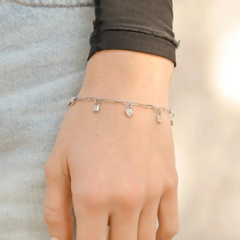 Heart & Lock Charm Bracelet - Jewelry