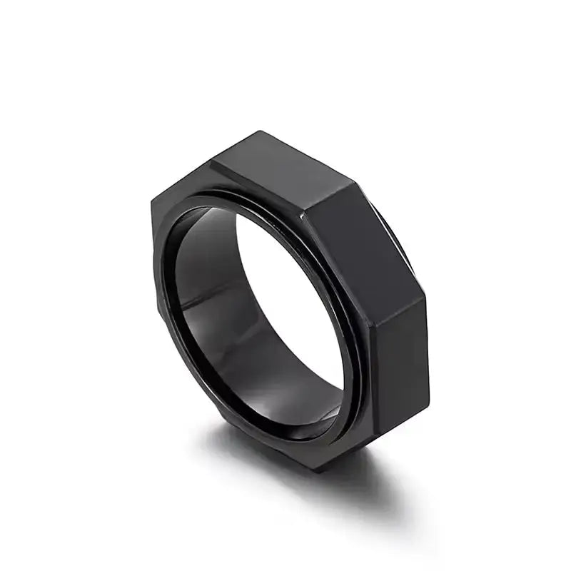 Hex Edge Spinner Ring 8mm - Black / 8 - Jewelry