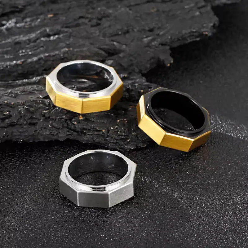 Hex Edge Spinner Ring 8mm - Jewelry