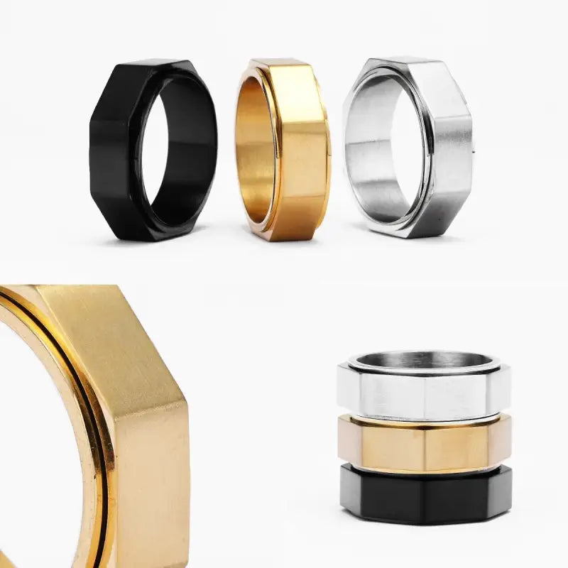 Geometric Cuts Screw Men Rings Stainless Steel Vintage Punk Simple Luxury Women Jewelry Fashion Accessories Gift