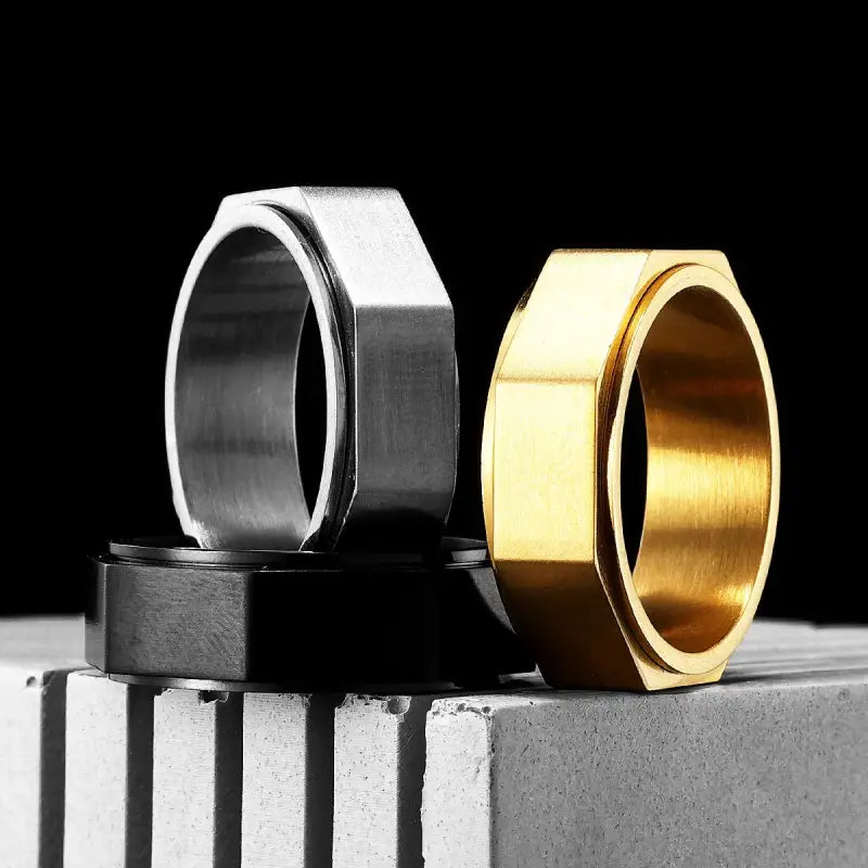 Geometric Cuts Screw Men Rings Stainless Steel Vintage Punk Simple Luxury Women Jewelry Fashion Accessories Gift
