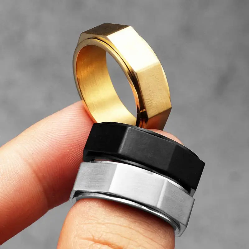 Geometric Cuts Screw Men Rings Stainless Steel Vintage Punk Simple Luxury Women Jewelry Fashion Accessories Gift