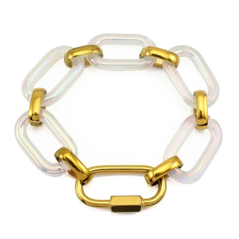 Iridescent White and Gold Chain Necklace - Jewelry