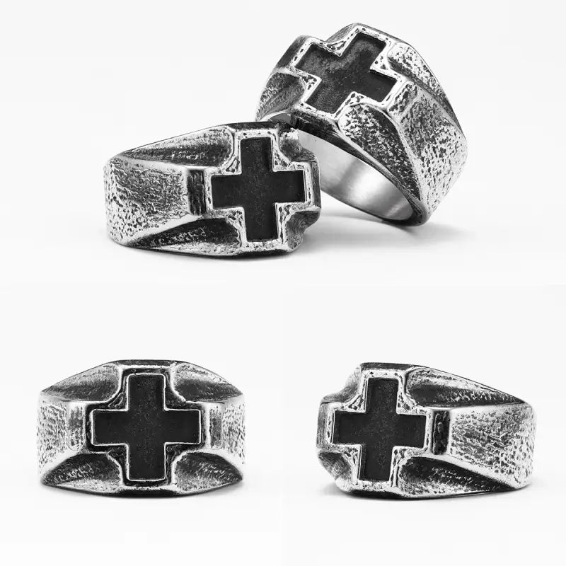 Vintage Black Cross Amulet Men Rings Stainless Steel Jewelry Punk Rock Fashion Cool Stuff Accessories For Women Gift