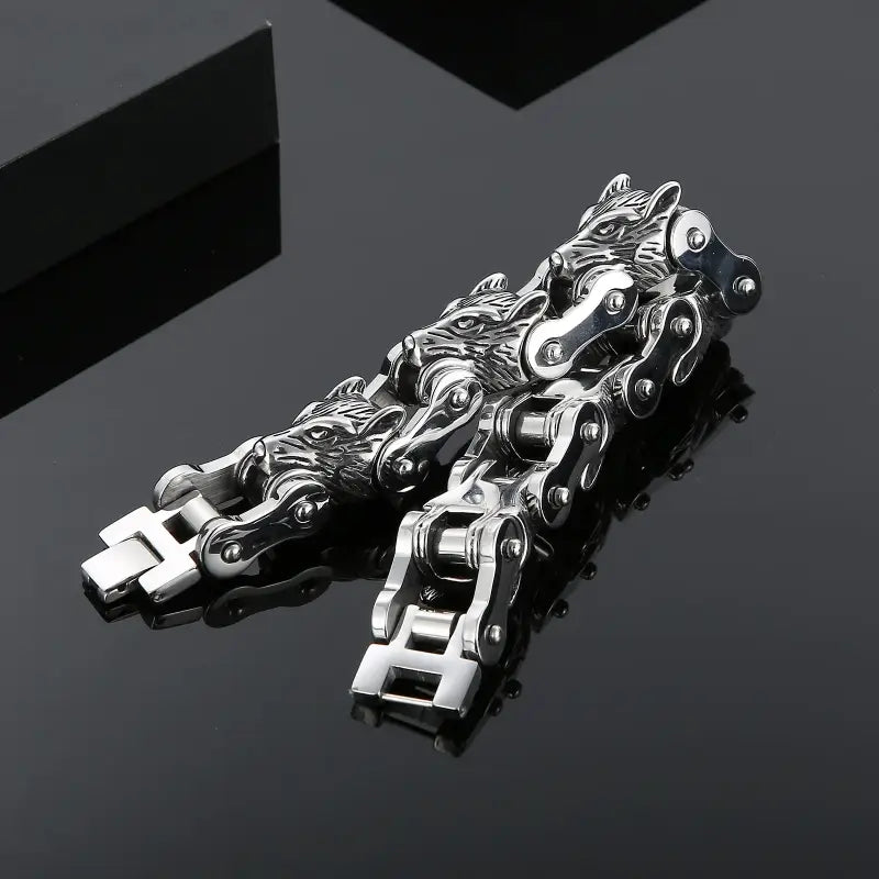 Kalen Viking Wolf Head Bracelet Bicycle Chain Punk Style Stainless Steel Jewelry Lion Charm Men’s Bracelets Armband