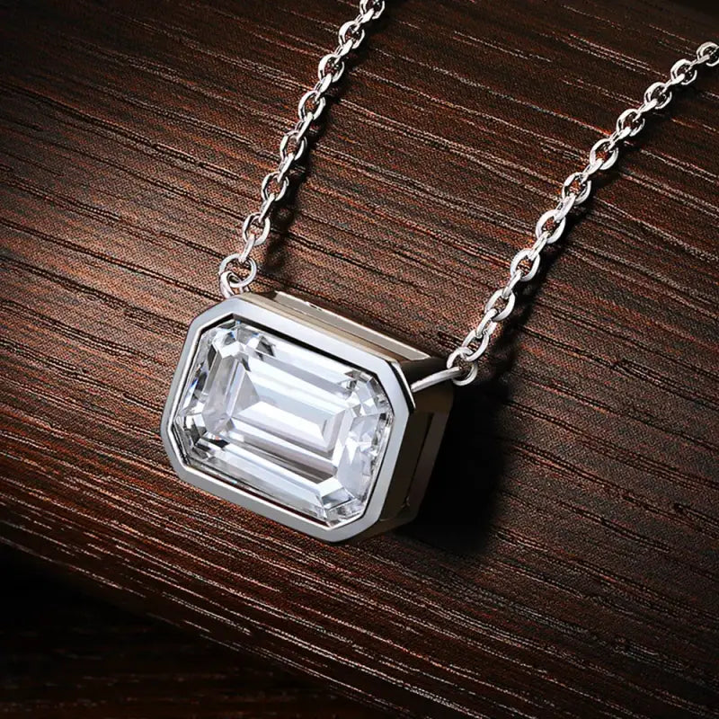 KNOBSPIN 10ct Emerald Cut Moissanite Pendant Lab Diamonds with GRA Certificates s925 Sterling Silver Wedding Necklaces