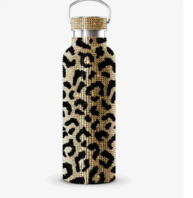 Leopard print rhinestone water bottle.