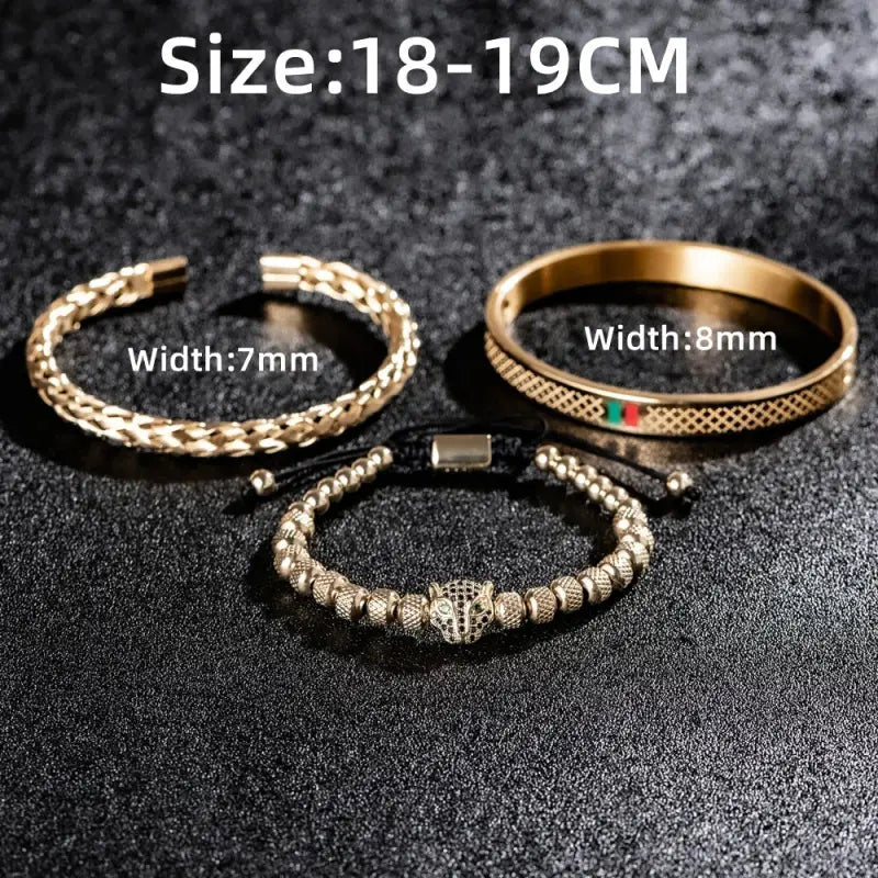 Luxury Handmade Braiding Bracelet Men Pave CZ Leopard Head Enamel Green Red Bracelet Stainless Steel Jewelry Dropshipping